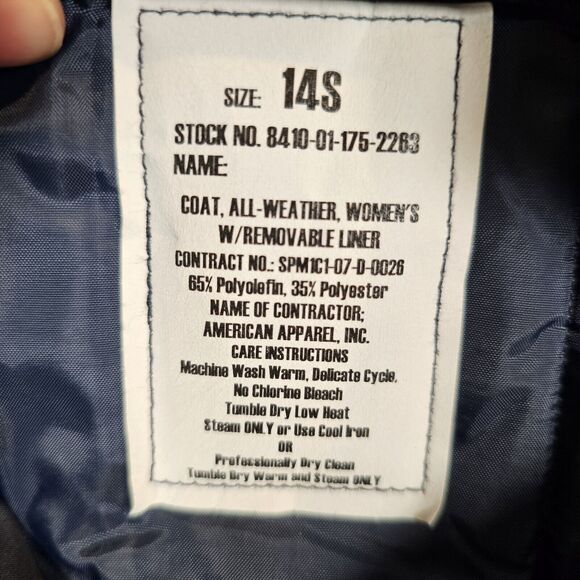 NWT USGI Womens 14S Air Force USAF Blue Coat All Weather Trench w/ Liner DSCP - Picture 4 of 4